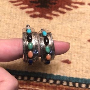 Native American multistone sterling hoop earrings